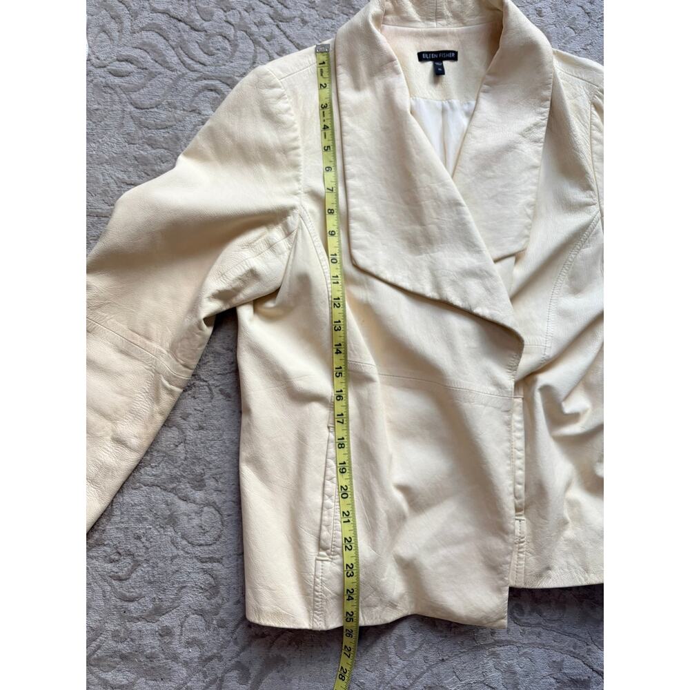 Eileen Fisher Women's Cream Ivory Lambskin Leather Jacket L/XL Vintage Drape - Picture 8 of 9